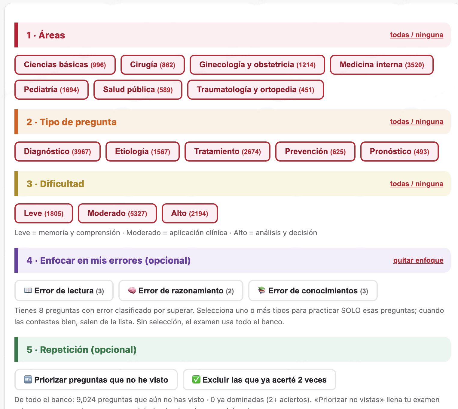 Configuración del generador de exámenes del Centro de Entrenamiento Dr. Prieto
