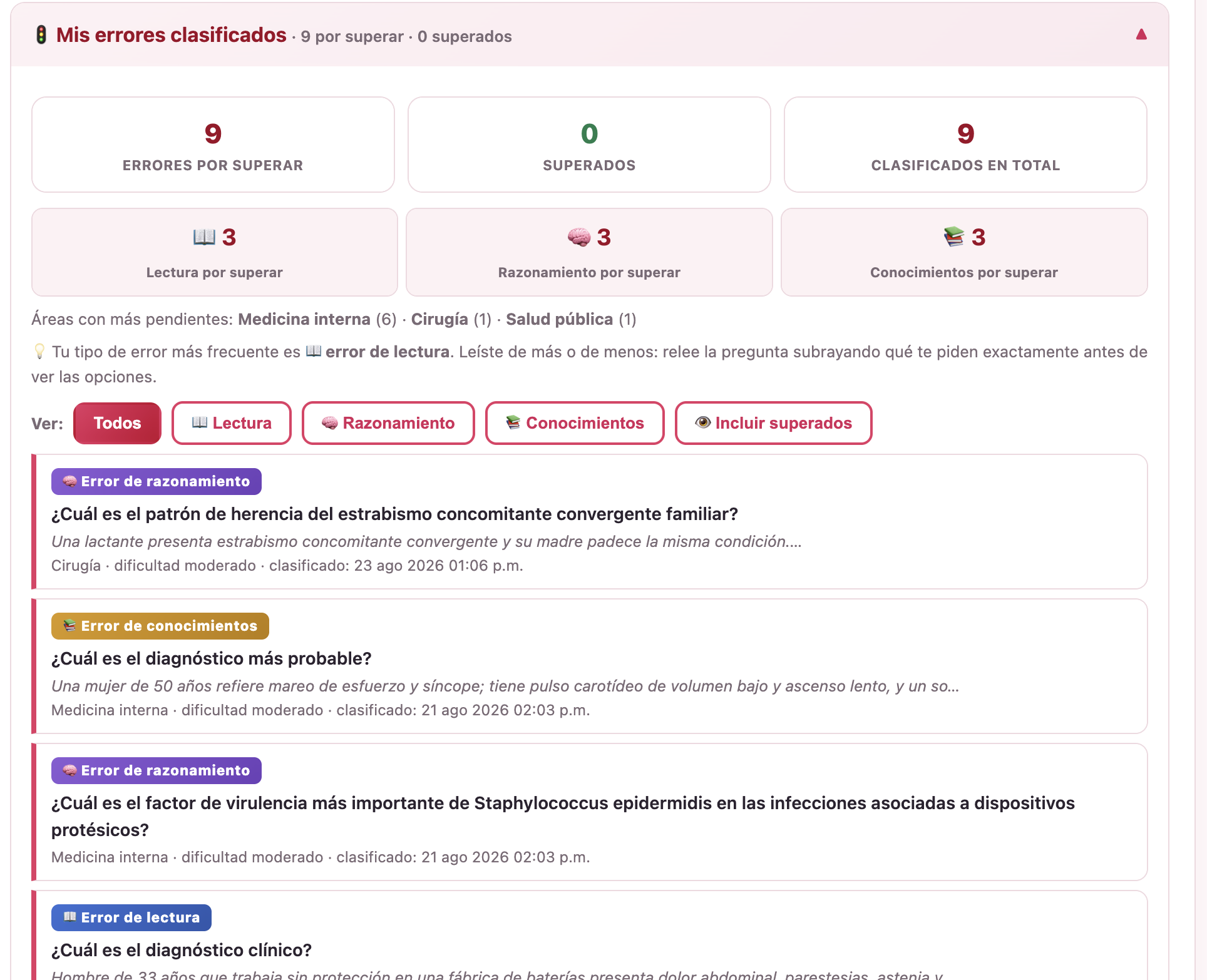 Clasificación de errores en el Centro de Entrenamiento Dr. Prieto
